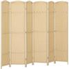 HOMCOM Paravento da Interno Pieghevole a 6 Pannelli, 240 x 170 cm, Beige | Separé Divisorio per Ambienti Interno Autoportante, Intrecciato in PP e Legno di Pino, per Casa Soggiorno e Ufficio