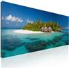 CheQuadro! Quadro paesaggio moderno mare, quadro XXL mare Isola Tropicale con Bungalow su Acqua Turchese stampa su tela, intelaiato pronto da appendere seal21-180x70 cm