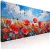 CheQuadro! Quadro natura grande, quadri astratti moderni per soggiorno, Campo di Papaveri Rossi sotto un Cielo Estivo, su tela, intelaiato pronto da appendere bow11-150x70 cm