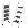 HBTower Scala 4 Gradini Pieghevole - Scaletta in Acciaio Lega, Pedali Antiscivolo, Altezza di Lavoro 94 cm, Portata 150 kg, Nessun Montaggio - Per Cucina, Garage e Ufficio