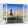 LuxHomeDecor Quadro finestra panorama Duomo di Milano - Stampa su tela con telaio in legno - 70x50 cm