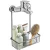 HANFU Mensola Doccia da Appendere, Porta Shampoo Senza Forare | Portaoggetti Appesa al Miscelatore, Portasapone e Bagnoschiuma in Acciaio Inox, 25x13x35 cm, Grigio