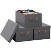 WOLTU 3 Pezzi Organizer per Armadio con Coperchio Rimovibile, Scatole Portaoggetti in Tessuto, Contenitore Pieghevole con Maniglie, Scatole per Vestiti, Grigio, 27 L