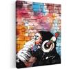 MuchoWow© Quadro Moderno Soggiorno Decorazioni Da Parete Quadri Su Tela Da | 50x70 cm - Salotto Grandi Foto Con Cornice Stampe Su Tela Camera Da LettoGraffiti - Scimmia - Street art - Musica