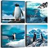 Artscope Stampe e Quadri su Tela 4 pz. Pinguino Immagine Fotografia Murale Tela Wall Art Bel Regalo per Home Decor Ristorante Cucina Regalo di Anniversario Compleanno 30x30CM