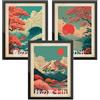 Donari Set di poster giapponesi, quadri da parete con motivi asiatici, Kyoto, Tokyo e cultura tradizionale, idea regalo per gli appassionati del Giappone (set 1 - Fuji x fiori di ciliegio, 13 x 18 cm