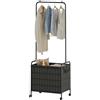 HOOBRO Carrello Portabiancheria con Asta Appendiabiti | Cesto Portabiancheria con Ruote a 2 Scomparti, Sacco in Tessuto Oxford e 4 Ruote, Nero