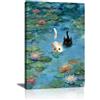 FajerminArt Divertente Gatto Tra le Ninfee Quadri Moderni Con Cornice, Monet Famoso Fiore Stampe da Parete Animale Vintage Divertente Quadro Stampe Su Tela Moderno Decor per Soggiorno Camera Da Letto 30X40cm