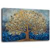 Printerland Quadro Moderno soggiorno ALBERO della VITA Astratto BLU oro Quadri moderni da Parete XXL grande Stampa su tela Canvas Decorazione Murale muro Arredo Camera da letto Salone (70x100 cm, 1)