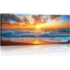 FajerminArt Grande Blu Tramonto Paesaggio Marino Con Cornice Stampa su Tela Natura Spiaggia Costa Paesaggio Quadri Moderni Immagine pittura su tela soggiorno camera da letto Cucina ristorante DecorMurale 120x50cm
