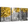 FajerminArt 3 Pcs Foresta Gialla Incorniciata Quadri Moderni Grande Stampa su Tela Con Cornice Astratta Autunno Albero pittura su tela Decorazione Murale Soggiorno Camera da letto 120x60cm(40x60cmx3)