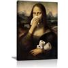 FajerminArt Divertente Mona Lisa Stampe da Parete Con Telaio, Vintage Tappandosi il Naso Quadri Moderni Mona Lisa Classica Quadro Stampe Su Tela Umorismo Divertente Poster Decorazioni per il WC Bagno 30X40cm