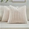 Ystyle Federe Cuscini Divano 45x45 2 Pezzi, Copricuscini in Morbido Peluche a Strisce, Fodere Cuscini Moderni Elegante Decorativi, Resistente per Divano Soggiorno Camera, Beige