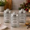 MA MAISON Set 3 Barattoli In Vetro con Coperchio 800 cc - Tris di Contenitori, Sale Grosso, Sale Fino, Caffè, Zucchero, da Cucina, Alimenti - Scritte Decorato e Colorato (Grigio | Righe | 800 cc)
