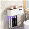 TOWEBOORY Sterilizzatore U.V Portaspazzolino, Montaggio a Parete Sterilizzatore 1800Mah Organizer per Spazzolino da Denti Porta Spazzolini Bagno Ricaricabile Usb Per Bagno 5 Fessure per Pennelli