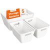 Lifewit Set di 5 Cestini Portaoggetti in Plastica, Cestini Impilabili Multi-Dimensione, Cestini Portaoggetti per Scaffali, Cucina, Bagno, Armadietto, 3 Grandi e 2 Piccoli, Bianco