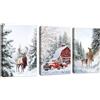 FajerminArt 3 Pcs Inverno Foresta Neve Stampe da Parete Natale Alce Rosso Auto Baita Quadri Moderni Estetica Neve Bianca Paesaggio Stampa su tela Quadro Pittura Poster DecorSoggiorno Camera da letto 40x60cmx3 Pcs