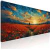 CheQuadro! Quadro xxl orizzontale, arte moderna per camera da letto, Papaveri al Crepuscolo, su tela, intelaiato pronto da appendere bow30-90x40 cm