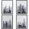 moorg Set da 4 Quadri su Tela con Struttura Interna in Legno 40x50 cm, Quadro Moderno da Soggiorno di Città, Stampa su Tela Canvas Premium Quality
