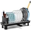 Gaethra Scolapiatti Da Appoggio Acciaio Inox, Scolapiatti Da Lavello Appoggio con Vassoio e Portaoggetti, Dish Drying Rack per Cucina, Campeggio e Camper 41 x 17 x 10 cm (nero)