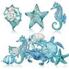 Blulu 4 decorazioni da parete in metallo da appendere a tema mare, conchiglie, cavallucci marini, conchiglie, stelle marine, decorazione da parete in metallo a tema nautico, decorazioni per soggiorno