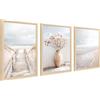 HALFLEMART 3Pcs Stampa su Tela Con Cornice Sentiero verso il mare Spiaggia Pittura Quadri su Tela Beige Oceano Paesaggio marino Quadri Moderni Soggiorno Camera da Letto Bagno 30x40cm x3pcs (Senza Plexiglass)