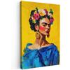 MuchoWow© Stampe Su Tela Quadro Soggiorno Quadri Camera Da Letto Moderni | 20x30 cm - Accessori Salotto Poster Da Parete Con Cornice Decorazione Muro Frida Kahlo - Donna - Giallo - Blu - Fiori