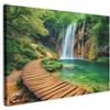 MuchoWow© Quadri Astratti su Tela Foto Quadro Moderno Soggiorno Canvas | 90x60 cm - Decorazioni Camera da Letto Cascata - Giungla - Sentiero - Verde - Natura - Acqua