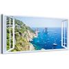 Generico Quadro finestra panorama Capri Faraglioni - Stampa su tela con telaio in legno - 80x40 cm