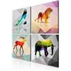 decomonkey Quadri Moderni Soggiorno Animali Astratto, 4 pezzi, 20x20 cm | Tela strutturata su telaio in legno, decorazione da parete, aquila, leone, cervo, elefante, geometrico, grigio, beige