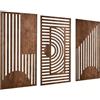 Ltstor Arte geometrica astratta incorniciata in legno per decorazione murale (43,5 x 22 x 3 pezzi), arte geometrica minimalista in stile retrò medievale adatta per camera familiare, soggiorno