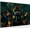 Runa Art Donna africana Quadri Soggiorno Grande Oro verde Fashion Girl 120 x 80 cm 3 Pezzi Decorazione Murale 045431c