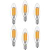 ZYUJIA E14 Lampadine a LED Dimmerabili a Candela,C35 Candelabri a Vite Piccola Lampadine a LED Lampada a Filamento Bianco Caldo 2700K 6W(Equivalente a 60W) 6 Confezioni
