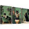 HALFLEMART 3Pcs Stampa su tela Con Cornice Divertente Gatto Nero Pittura Verdi Gatto Gattino che Legge il Giornale sul Water Quadri su tela Quadri Moderni Bagno Vasca da Bagno WC Stampe da Parete 50x70cm x3