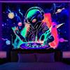 OSVINO Arazzo alieno a luce nera 150x200CM Reattivo ai raggi UV DJ alieno Appeso a parete Arte Arredamento della camera da letto Luna e Sole Poster di pianeti Appeso a parete Arredamento hippy