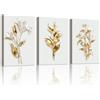 WENGTIAO 3 Pezzi Astratto Floreale Oro Bianco Quadro su Tela Incorniciato | Stampa su Tela Lusso Fiori Bianchi e Foglie Dorate Quadri Moderni Soggiorno Camera da Letto Decorazioni Parete 30x40cmx3