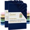 Lavea® Set 2 Lenzuola con Angoli Una Piazza e Mezza 120x200 cm - Microfibra Morbida e Traspirante - Per Materassi fino a 35 cm - Con Elastico Tutto Intorno - Certificato OEKO-TEX - Blu navy