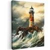 MuchoWow© Quadro Moderno Soggiorno Decorazioni Da Parete Quadri Su Tela Da | 50x70 cm - Salotto Grandi Foto Con Cornice Camera Da Letto CasaFaro - Acqua - Mare - Roccia - Pittura ad olio