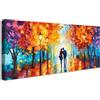 HALFLEMART Stampa su tela Con Cornice Coppia Che Cammina Nel Parco Pittura Giallo Arancione Viola Quadri su tela Paesaggio Astratto Quadri Moderni Stampe da Parete Soggiorno Camera da Letto 50x120cm