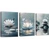 FajerminArt 3 Pcs Quadri Grigio blu Zen In fiore sulle pietre nel lago Stampa su Tela Con Cornice Quadro Bianco Loto I fiori Meditazione pittura su tela poster da parete Decor Murale Lo Yoga Spa Camera 30x40cmx3