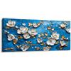 Lupia - Quadro moderno Canvas World FLOWERS WHITE BLUE 52x122 cm, Stampa su Tela effetto Pennellate tridimensionale, Telaio in Legno, per soggiorno capezzale camera da letto ufficio fiori bianchi oro