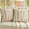 Ystyle Chenille Federe Cuscini Divano 50x50 2 Pezzi, Federa Cuscino Decorativa a Strisce con Texture Trapuntata Soffice, Boho Copricuscino Divano per Divano Soggiorno Camera, Beige