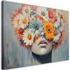 Feeby Quadro su Tela Non Tessuta - Stampa Su Tela - Donna con fiori in testa - 60x40 cm - Decorazione Murale - Moderno Soggiorno - quadri moderni soggiorno - poster