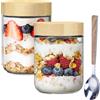 CAAGGMM Set di 2 barattoli per farina d'avena con coperchio, 500 ml, con coperchio in bambù, con cucchiaio in acciaio inox, vasetti con coperchio a vite, per yogurt, insalata