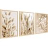 HALFLEMART 3Pcs Stampa su Tela Con Cornice Beige Erba di pampa Salvia Floreale Pittura Quadri su Tela Poster Quadri Moderni Soggiorno Camera da Letto Casa Decorazioni 120x60cm(16x24x3pcs) (Senza Plexiglass)