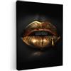 MuchoWow© Stampa di Foto su Tela Quadro Soggiorno Moderno Quadri per | 50x70 cm - Salotto Decorazioni Camera Donna - Ritratto - Labbra - Oro - Nero