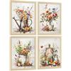 Nacnic Set Di 4 Stampe Fiori E Cucina Acquerello Quadri Annaffiatoio Vaso Utensili Botanico Arredo Soggiorno A3 Telaio In Legno Chiaro