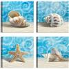 LuxHomeDecor Set di 4 Quadri Marini 30x30 cm - Conchiglie e Stella Marina su Sfondo Blu - Stampa su tela con telaio in legno - Decorazione per Bagno, Casa al Mare, Soggiorno