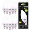 CLAR - Lampadine LED E14 Candela 6W, Effetto Fiamma, Luce Fredda 6000K, Equivalente 40-50W (Pack 10)
