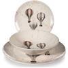 H&H Servizio Piatti Natalizio/Invernale/Autunnale 18 Pezzi Frosty Sky in Stoneware Decorato - Con Mongolfiere - 6 Piani, 6 Fondi, 6 Frutta- Lavabile in Lavastoviglie e Adatto al Microonde